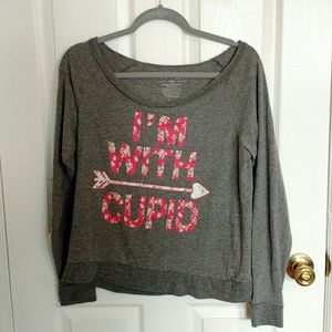 Fifth Sun I'm With Cupid Tee Boatneck Grey